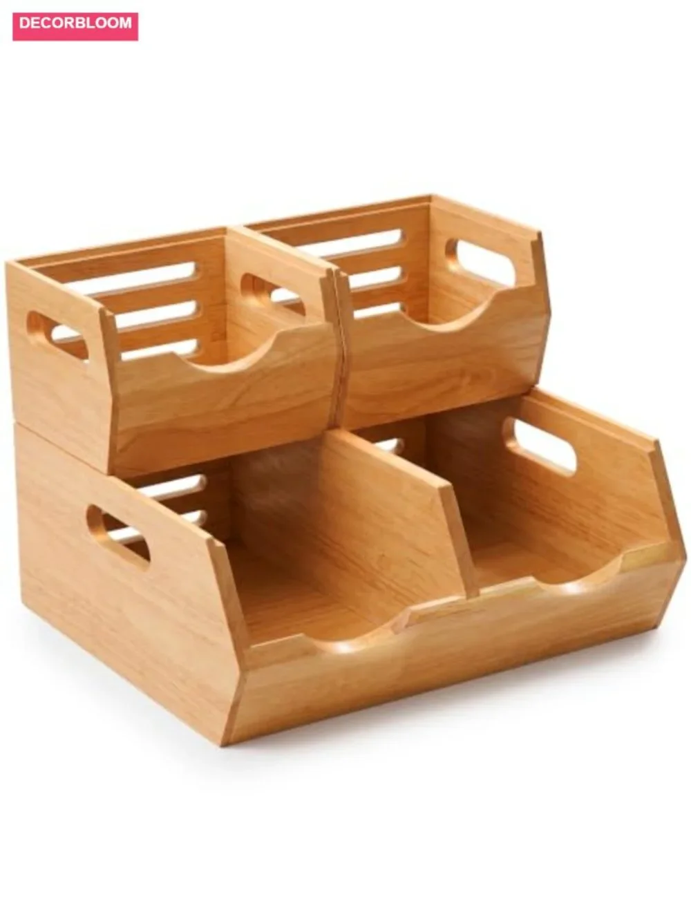 Stackable Solid Wood Storage Bins Pantry Countertop Produce Organizer